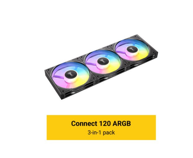 Antec Connect C120 ARGB Black Performance 120mm 4-pin PWM | LED: 3-pin Vibration Absorbing and Anti-Noise Pads Easy Assemble 3pack Case Fans