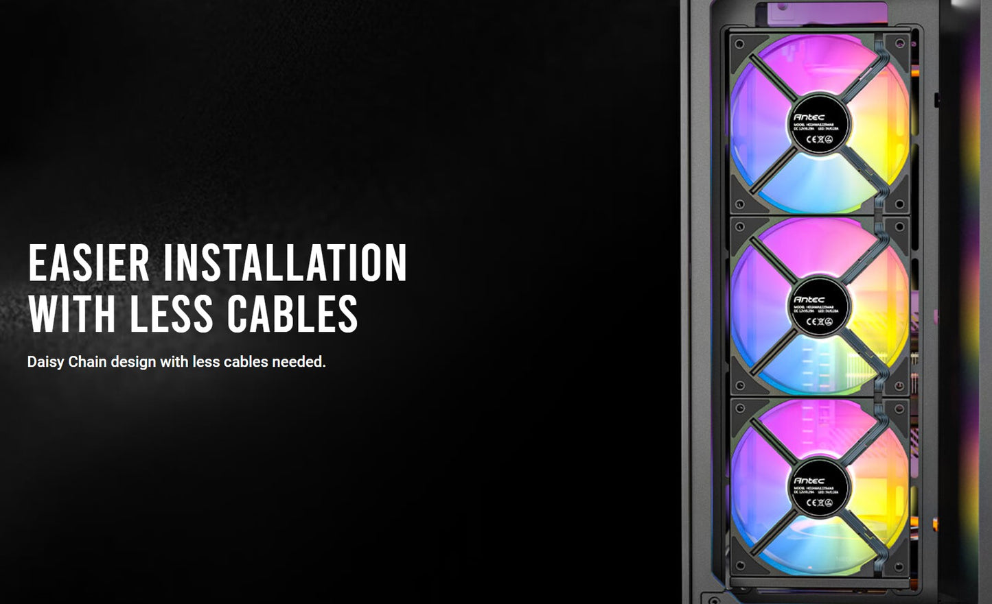 Antec Connect C120R Reverse Black ARGB 3PK Performance 120mm PWM Fan: 4-pin PWM | LED: 3-pin Vibration Absorbing and Anti-Noise Pads case fan