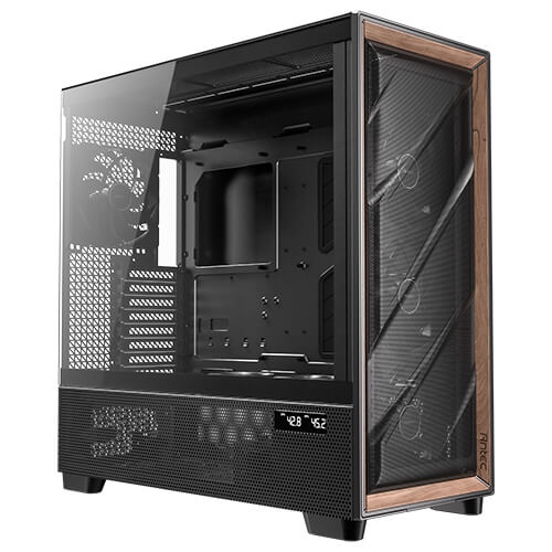 Antec Flux Pro EUV - Black, Full Tower, E-ATX/ATX/Micro-ATX/ITX, Tempered Glass, Wood Front, USB-C, 6Ã PWM Fans, 2Yr Wty.