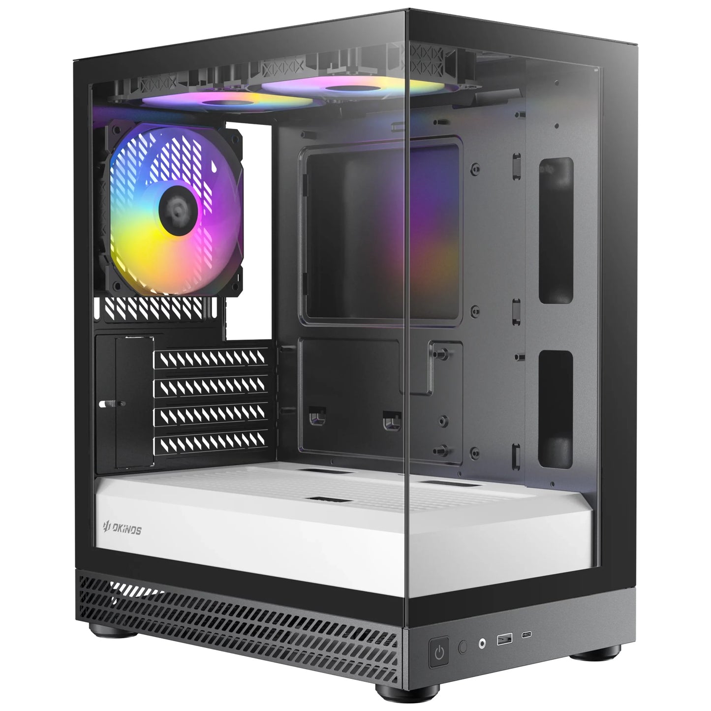OKINOS AQUA UNO ZEBRA, Mini Tower, Micro-ATX/ITX, tempered glass, 3Ã120mm ARGB fans, USB 3.0 + Type-C, â¤309mm GPU, â¤165mm CPU cooler, steel