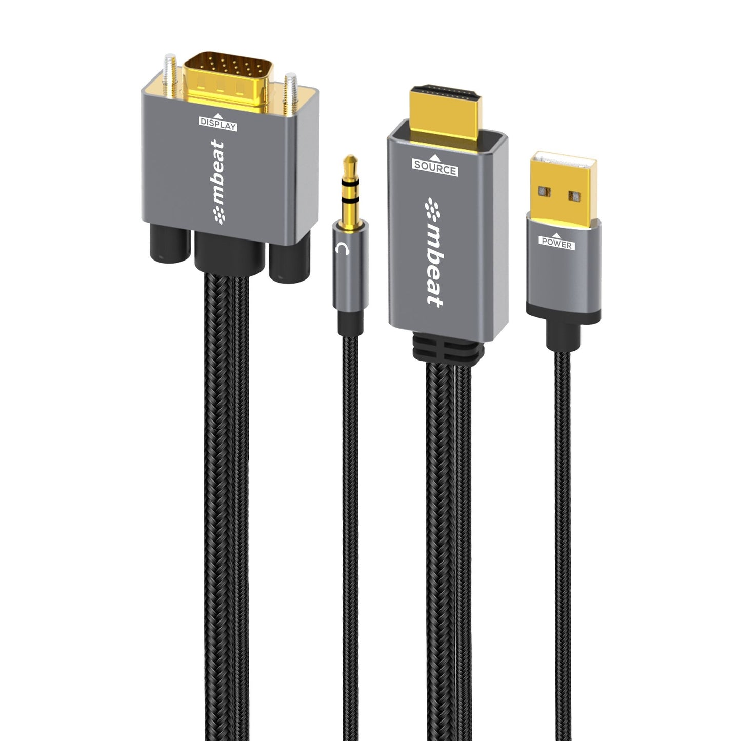 (LS) mbeat® Tough Link 1.8m HDMI to VGA Cable with USB Power & 3.5mm Audio Up to 1080p@60Hz (1920Ã1080) HDMI (Male)Ã1; USB-A (Connect to Power)Ã1