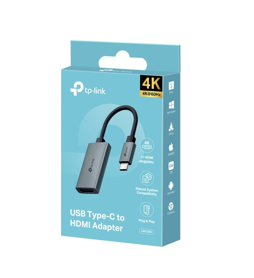 TP-Link UA520C USB Type-C to HDMI Adapter, 1× USB-C Connector,1× HDMI 4K 60Hz Port, Plug and Play, Fast Heat Dissipation, Flexible and Durable