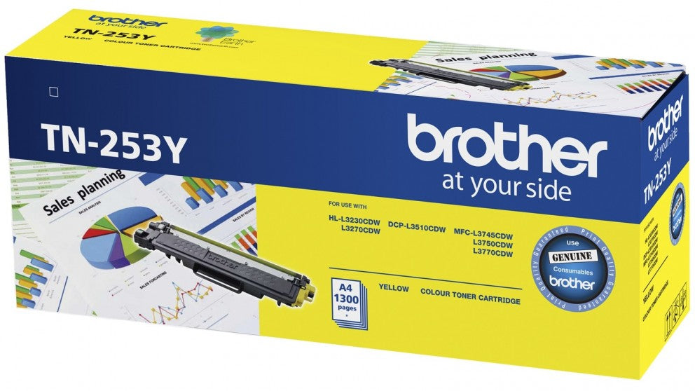 Brother TN-253Y Yellow Toner Cartridge to Suit - HL-3230CDW/3270CDW/DCP-L3015CDW/MFC-L3745CDW/L3750CDW/L3770CDW (1,300 Pages)