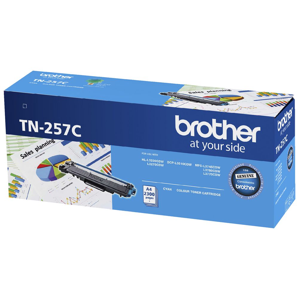 Brother TN-257C Cyan High Yield Toner Cartridge to Suit - HL-3230CDW/3270CDW/DCP-L3015CDW/MFC-L3745CDW/L3750CDW/L3770CDW (2,300 Pages)