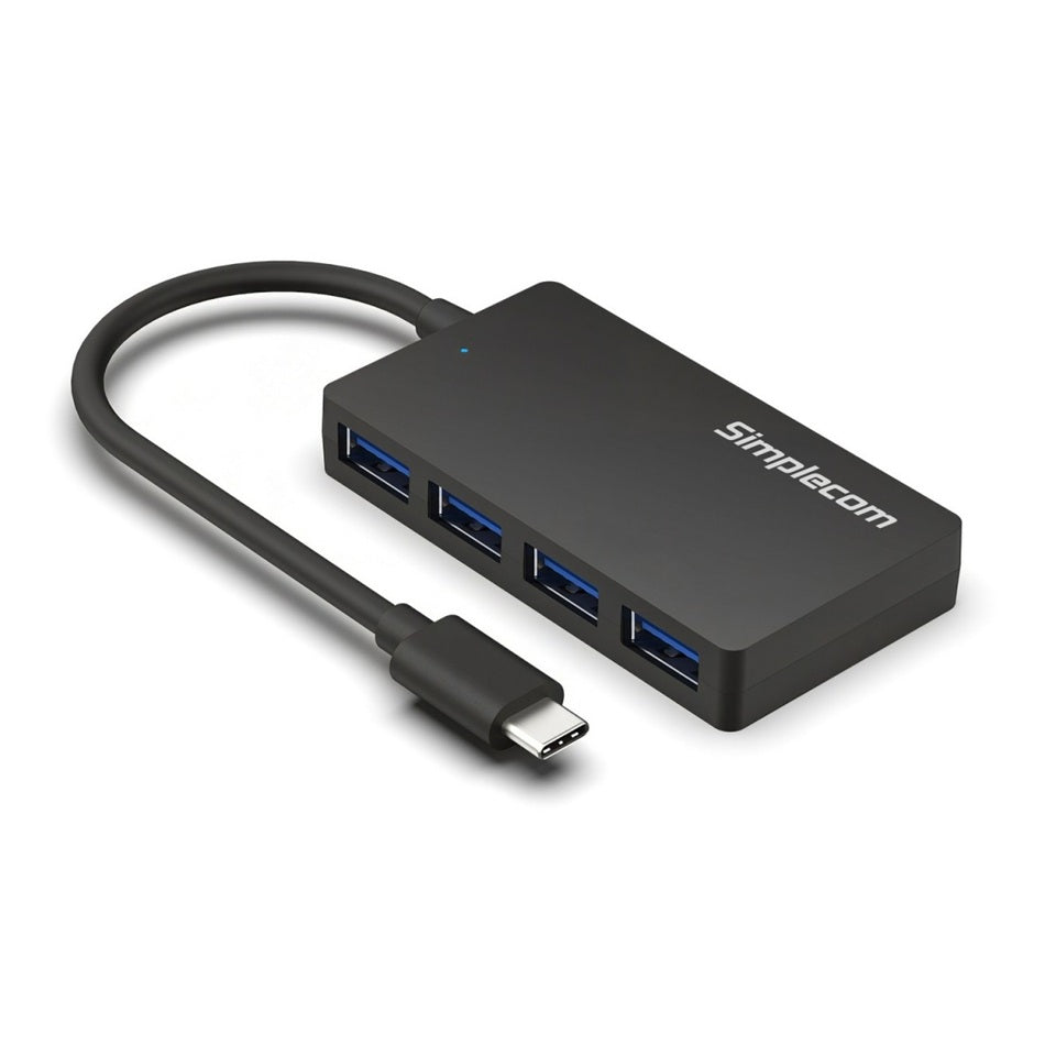 Simplecom CH350 SuperSpeed USB-C to 4xtUSB-A Hub USB 3.2 Gen1, 5Gbps, plug & play, bus-powered, ABS, 76Ã41Ã11mm, 35g, 15cm cable, Win/macOS compatibe