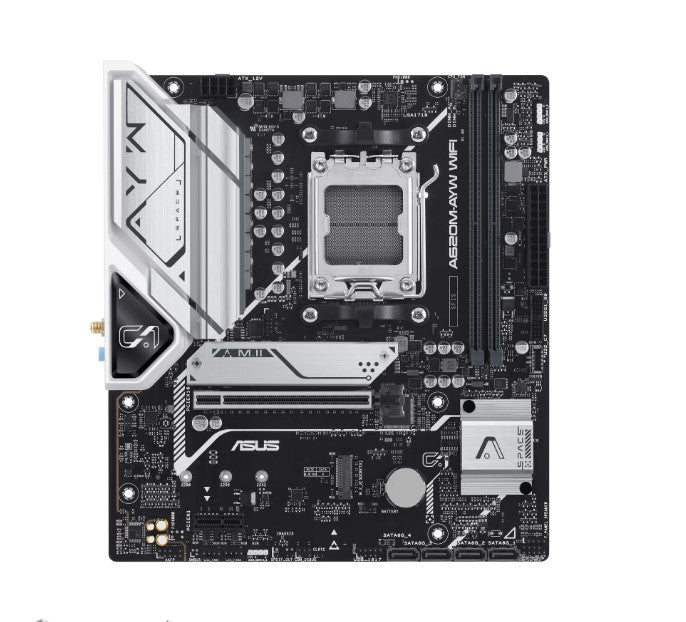 ASUS AMD A620M-AYW WIFI (AM5) Micro-ATX Motherboard, 2xDDR5 Max 96GB, 1 x PCIe 4.0 x16 slot, 2 x M.2 slots, 4 x SATA, Wi-Fi 6, Realtek 2.5G