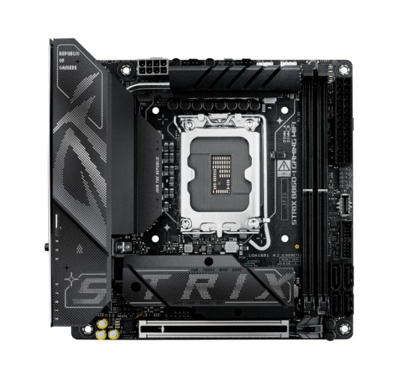 ASUS ROG STRIX B860-I GAMING WIFI LGA1851 Mini-ITX Motherboard 128GB, 2x DDR5, 1 x PCIe 5.0, 2 x M.2 slots, 4 x SATA, WiFi 7, 1 x HDMI, 1 x DP