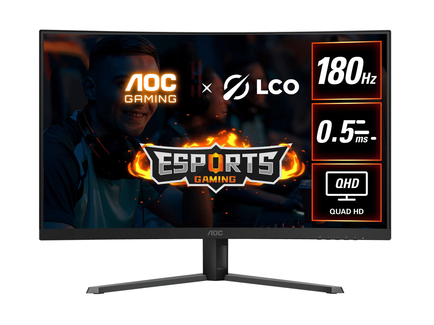 AOC 31.5' QHD Curved Monitor (CQ32G4E) â 180Hz VA, 0.5ms MPRT, 1500R curve, 121% sRGB, DP 1.4, HDMI 2.0, Delta E<2, tilt adjustable, 3500:1 contrast