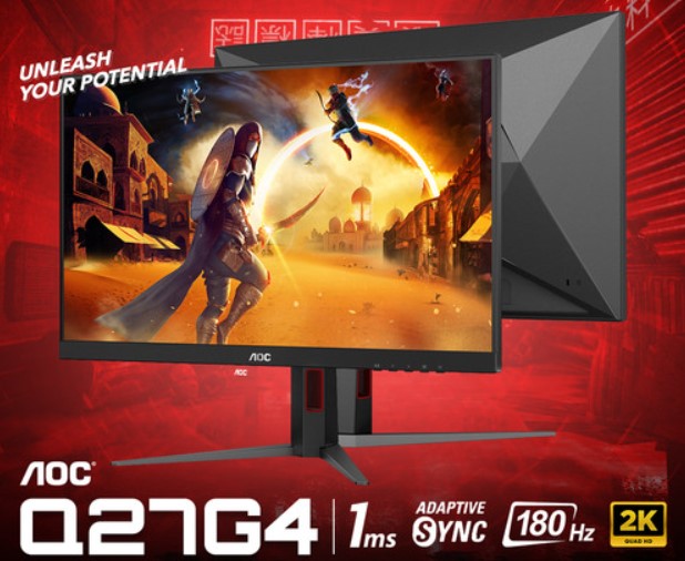 AOC 27' IPS 180Hz, 1ms, QHD 2560 x 1440, 350 cd/m2, HDR 400, HDMI 2.0 x 1, DP 1.4 x 1, Adaptive Sync, VESA 100, HAS, Gaming Monitor