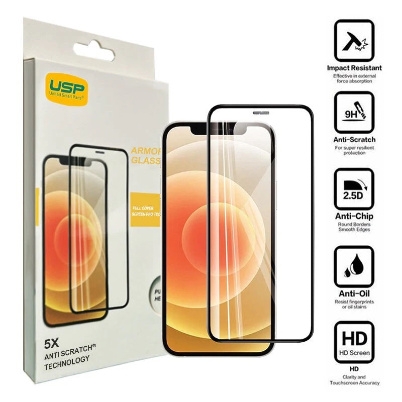 USP Apple iPhone 17e / iPhone 16e / iPhone 14 / iPhone 13 Pro / iPhone 13 (6.1') Armor Glass Full Cover Screen Protector (Pack of 8) -3 Years Warranty