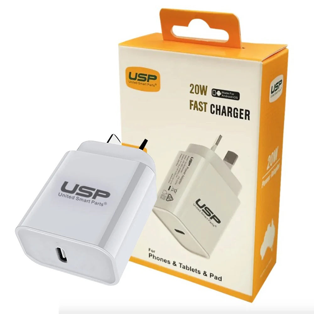 USP 20W USB-C PD Fast Wall Charger White - fast charging, safety certified, universally compatible, and travel-friendly for all your devices