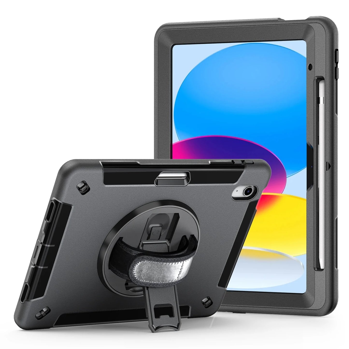 USP Rugged Apple iPad (11.0') 11th Gen (A16) / iPad 10th Gen (10.9') Case Black - Built-in-Kickstand, Adjustable Hand Strap, 3 Years Warranty