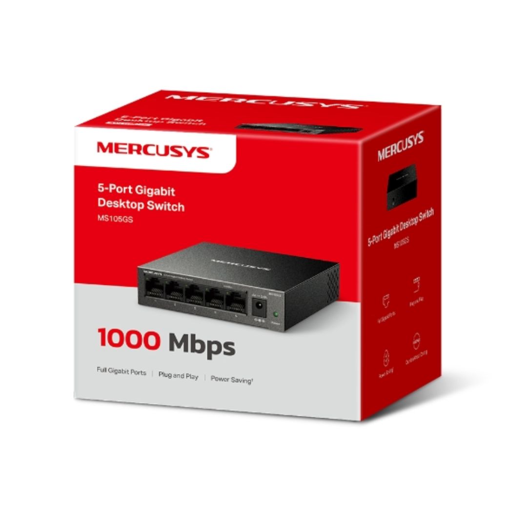 Mercusys MS105GS 5-Port Gigabit Desktop Switch, 5Ã10/100/1000 MbpsRJ45 port Supporting Auto-MDI/MDIX