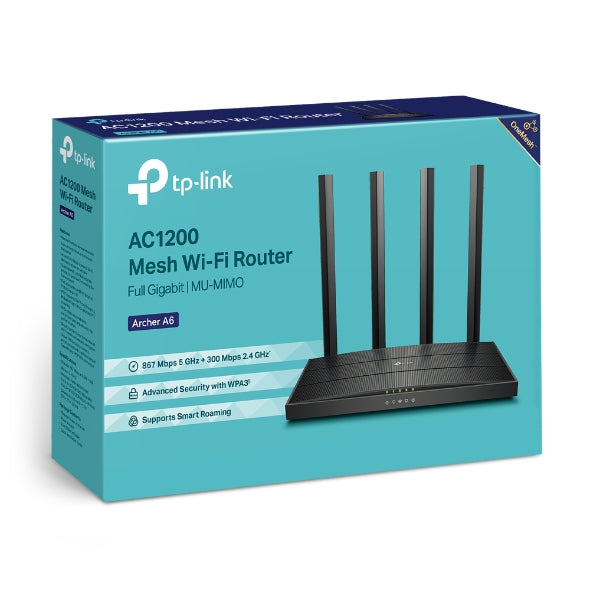 TP-Link Archer A6 AC1200 Wireless MU-MIMO Gigabit Router (OneMesh) Dual-Band Wi-Fi â 867 Mbps at 5 GHz and 300 Mbps at 2.4 GHz band