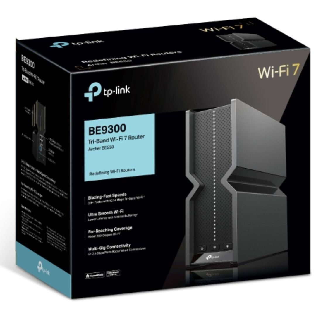 TP-Link Archer BE550 V2 BE9300 Wi-Fi 7 Tri-Band Router 688 Mbps at 2.4 GHz + 2880 Mbps at 5 GHz + 5760 Mbps at 6 , 6Ã Internal Antennas, 1.5 GHz