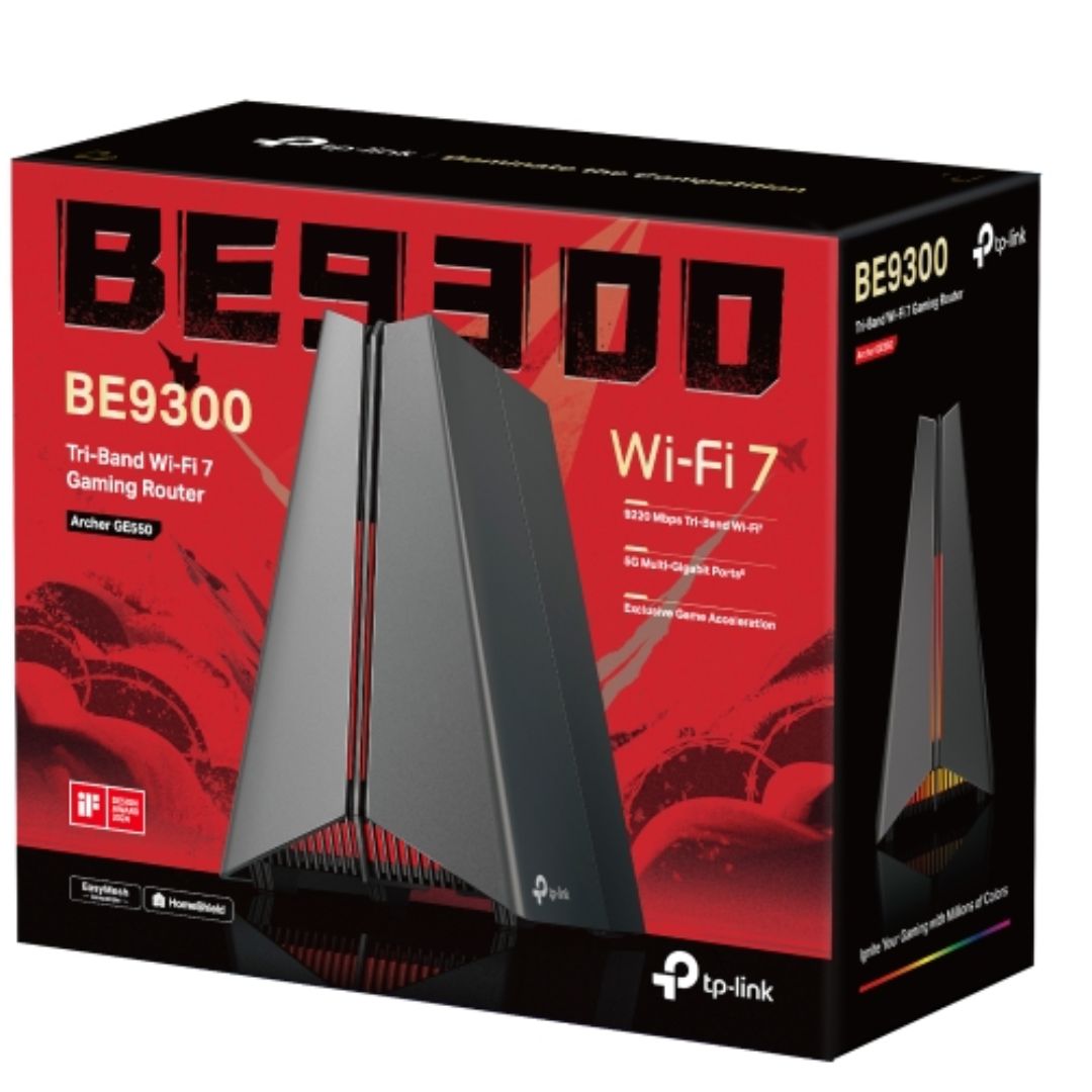 TP-Link Archer GE550 BE9300 Tri-Band Wi-Fi 7 Gaming Router (WIFI7) 574 Mbps at 2.4 GHz + 2882 Mbps at 5 GHz + 5764 Mbps at 6 GHz, 4Ã Internal Antenna