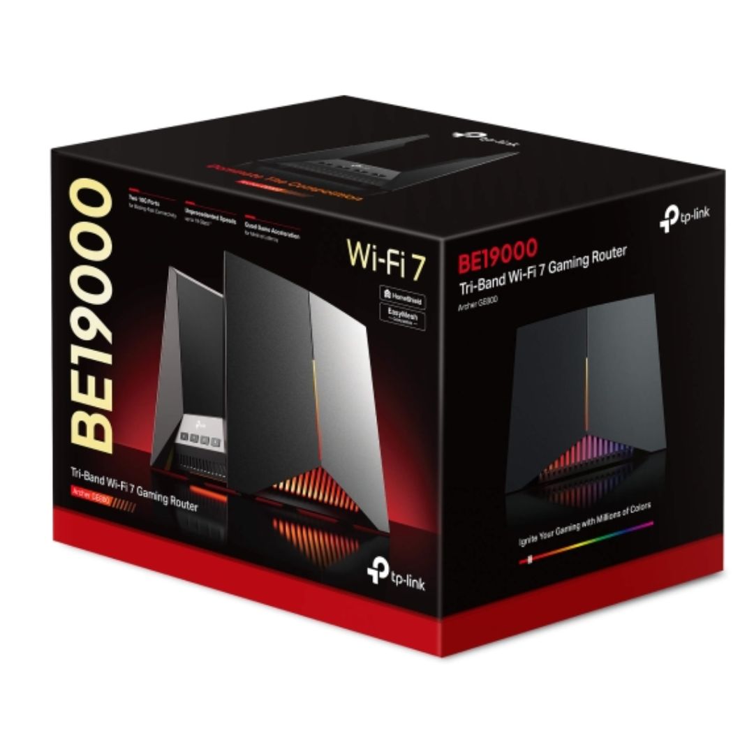 TP-Link Archer GE800 BE19000 Tri-Band Wi-Fi 7 Gaming Router (WIFI7) 1376 Mbps at 2.4 GHz + 5760 Mbps at 5 GHz + 11520 Mbps at 6 GHz, 8Ã Internal Anten