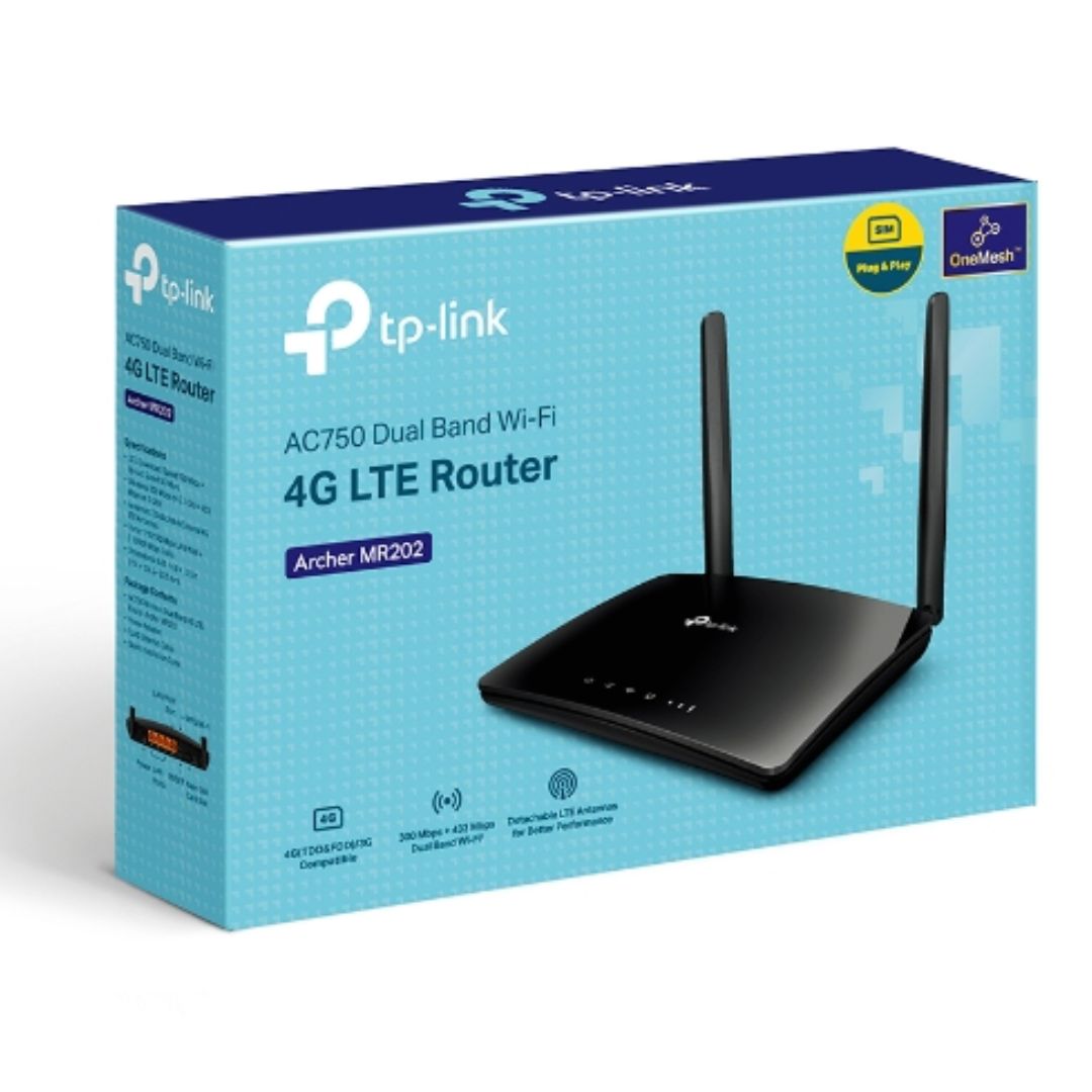 TP-Link Archer MR202 AC750 Wireless Dual Band 4G LTE Router 574 Mbps at 2.4 GHz + 2402 Mbps at 5 GHz + 2402 Mbps at 6 GHz
