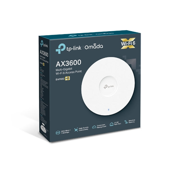 TP-Link EAP660 HD Omada AX3600 Wireless Dual Band Multi-Gigabit Ceiling Mount Access Point, 2402Mbps @ 5GHz POE+, SNMP, MU-MIMO, QoS, Mountable