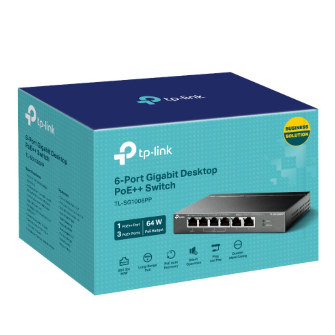 TP-Link TL-SG1006PP 6-Port Gigabit Desktop Switch with 3-Port PoE+ and 1-Port PoE++ , 6Ã 10/100/1000 Mbps RJ45 ports