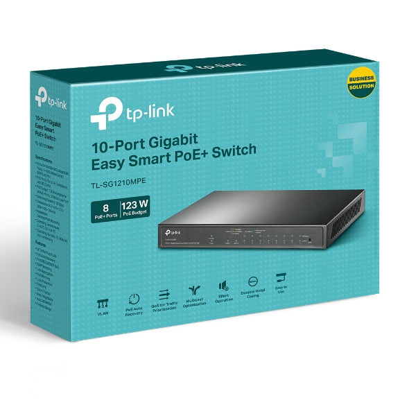 TP-Link TL-SG1210MPE 10-Port Gigabit Easy Smart Switch with 8-Port PoE+PORT: 8Ã Gigabit PoE+ Ports, 2x Gigabit Non-PoE Ports, 1Ã Combo Gigabit SFP S