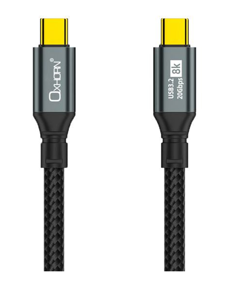 Oxhorn USB 3.2 Gen 2Ã2 1m USB-C to USB-C 20Gbps 8K@60Hz 20V 100W E-Marker Chip Black fast charging & Video cable Laptop Phones Tablet USB-C Device