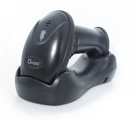 Oxhorn Wireless 2.4G Bluetooth 5.0 2D Barcode Scanner Commercial Grade USB Fast reliable Plug&Play 5V 1A Sensor Pixel rechargeable battery Black