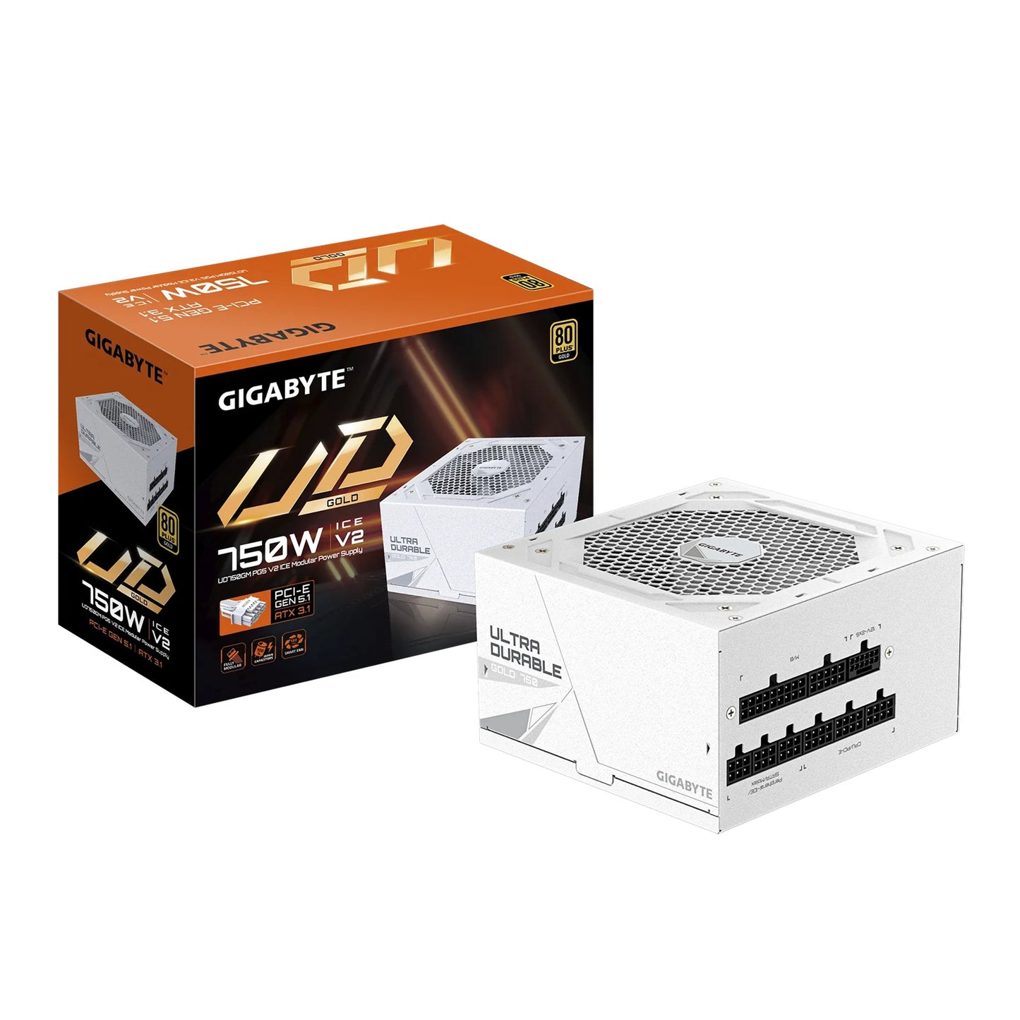 (LS) Gigabyte UD750GM ICE PG5 750W ATX PSU Power Supply 80+ Gold >90% Black Flat Cables Single +12V Rail Japanese >100K Hrs (NEW)