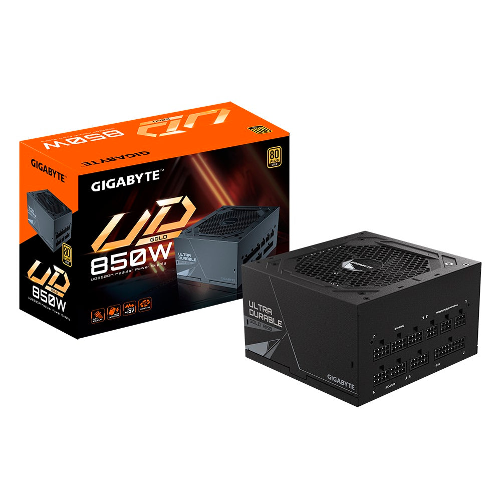 Gigabyte UD850GM 850W ATX PSU Power Supply 80+ Gold >90% 120mm Fan Black Flat Cables Single +12V Rail Japanese >100K Hrs