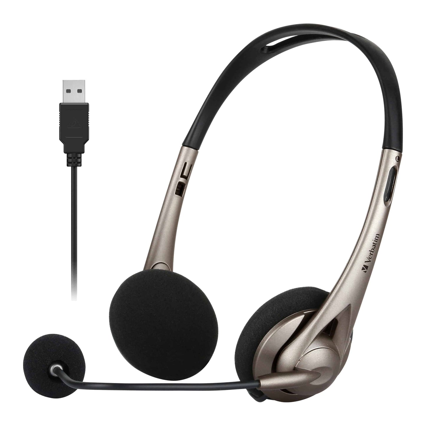 Verbatim Multimedia Headset with Boom Mic Headphone, Volume Control, USB 3.0 â Grey â School, Office, Business. Retail Pack