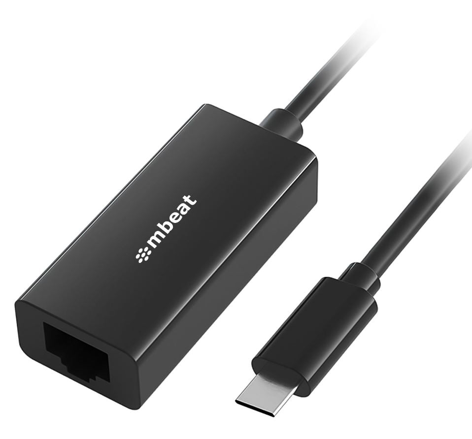 (LS) mbeat® USB-C Gigabit Ethernet Adapter - Black Fast and secure RJ45, up to 1000Mbps speed. Plug-and-play Compact and lightweigh