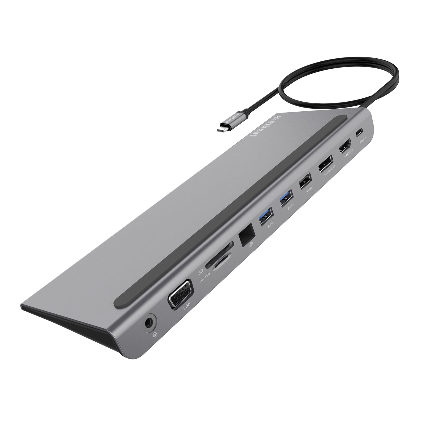 mbeat® Elite Triple Display USB-C Docking Station with 100W Power Delivery 1xHDMI, 1x DisplayPort, 1x VGA, 2x USB 3.0, 1x USB 2.0, MicroSD, 1x RJ45