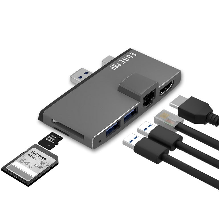 mbeat® Edge Pro Multifunction USB- C Hub for Microsoft Surface Pro 5/6 Metal Grey (HDMI, LAN, USB 3.0 Hub, Card Reader)