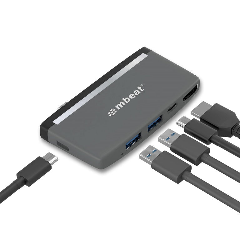 (LS) mbeat® Essential Pro 5-IN-1 USB- C Hub (4k HDMI Video, USB-C PD Pass Through Charging, USB 3.0 x 2, USB-C x 1) USB 3.0 Speed: Up to 5Gbps