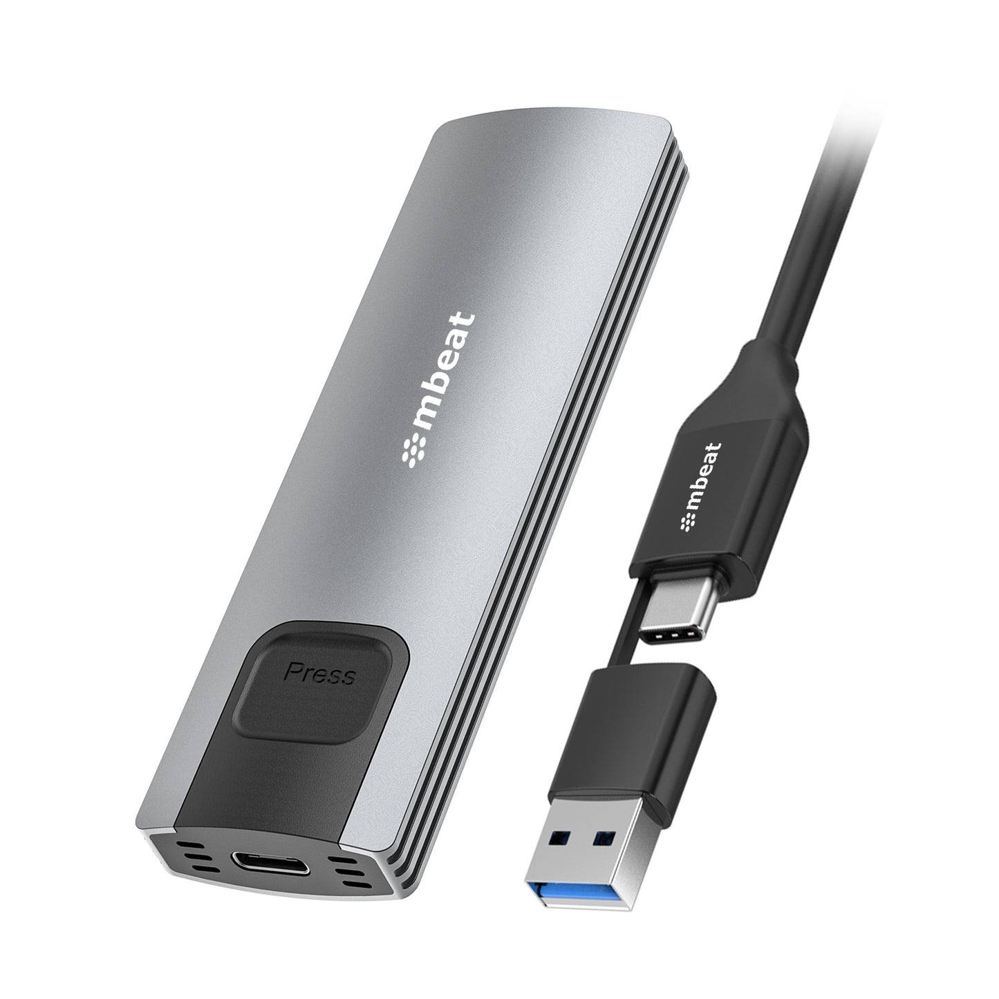 mbeat® 10Gbps M.2 NVMe SATA SSD Enclosure Easily install Versatile Storage Options up to 4TB USB Connectivity with 2-in-1 Cable Package Weight: 102g