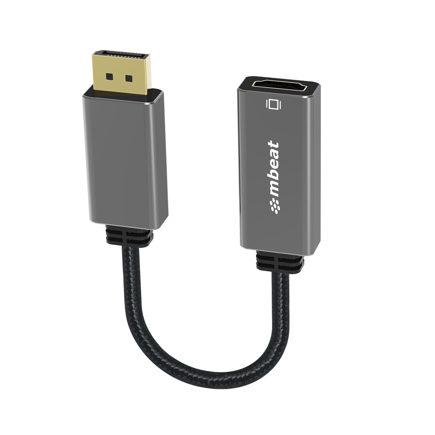 mbeat® Elite Display Port to HDMI Adapter - Converts DisplayPort to HDMI Female Port, Supports 4K@60Hz (3840Ã2160), Nylon Braided Cable - Space Grey