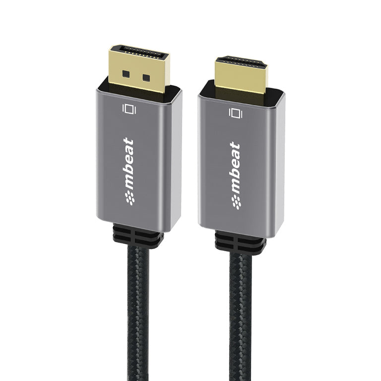mbeat® Tough Link 1.8m 4K/60Hz Display Port to HDMI Cable - Connects DisplayPort to HDMI 4K@60Hz (3840Ã2160), Gold Plated, Aluminium, Nylon Braided