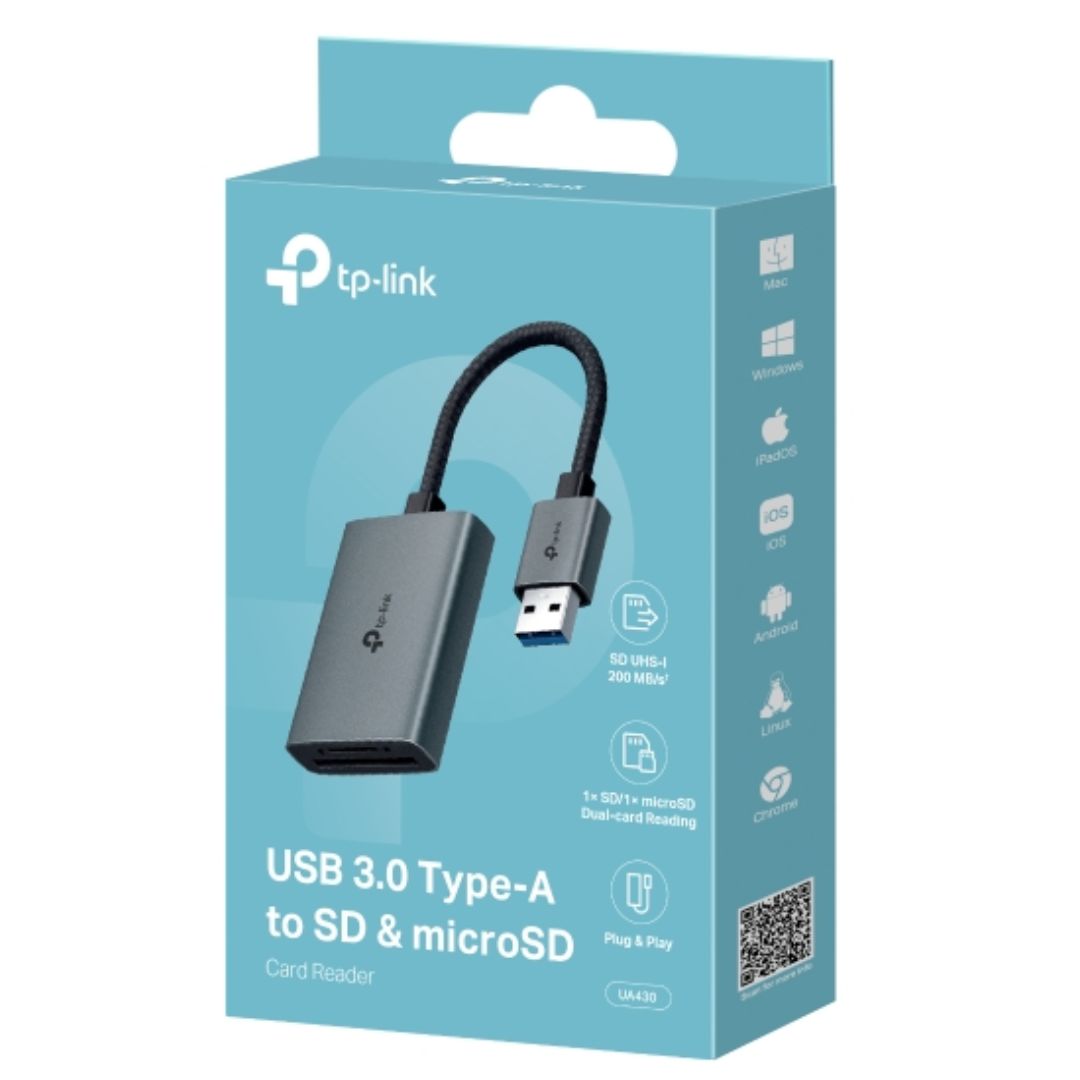 TP-Link UA430 USB 3.0 Type-A to SD & microSD 3.0 Card Reader, support SDï¼SDHCãSDXCï¼microSDãmicroSDHCãmicroSDXC cards up to 2TB.
