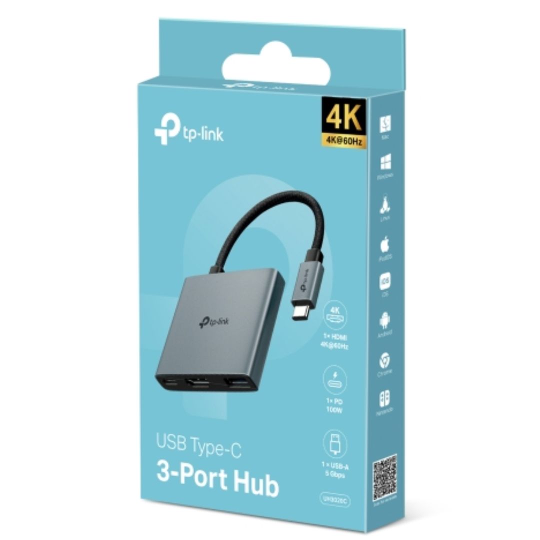 TP-Link UH3020C USB Type-C 3 in 1 Hub, 4K@60Hz HDMI, 100W Power Delivery, 1Ã USB-A Data Ports.