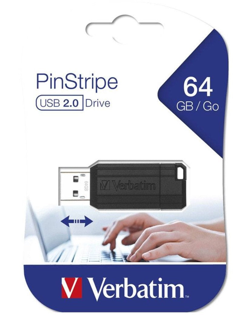 Verbatim Store'n'Go Pinstripe USB Drive 64GB (Black) â Reliable, Durable, and Ultra Compact â Best Companion for Office 2 Years Limited Warranty