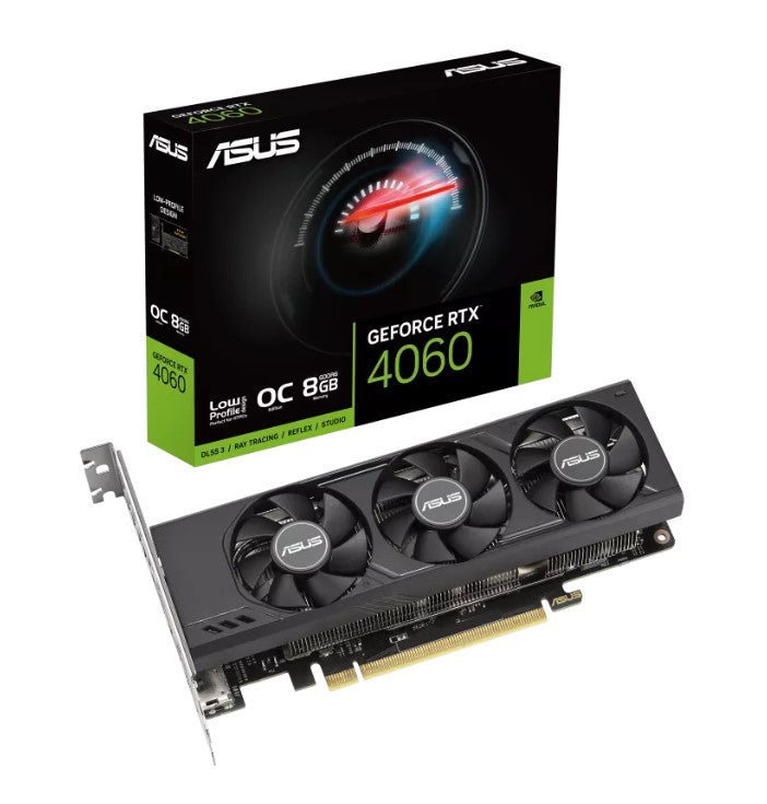 ASUS nVidia GeForce RTX4060-O8G-LP-BRK RTX4060 LP BRK OC Edition 8GB GDDR6 2490MHz Boost Clock, RAM 17Gbps, 2xDP, 2xHDMI