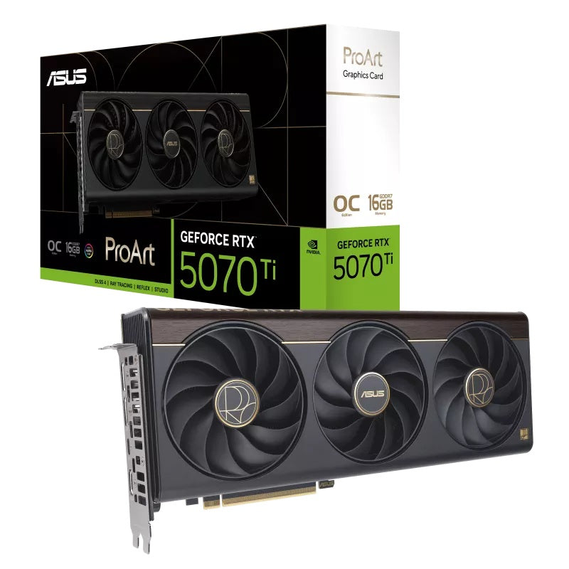 ASUS nVidia ProArt GeForce RTX⢠5070 Ti 16GB OC Edition, GDDR7, 256-bit, PCIe 5.0, 2610MHz, 8960 CUDA, 2.5-Slot, SFF Ready