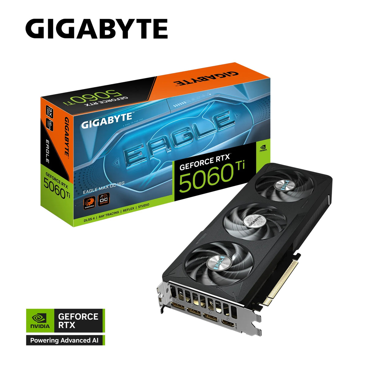 Gigabyte GeForce RTX⢠5060 Ti EAGLE MAX OC 16G, 2617 MHz, CUDA 4608, 28 Gbps, GDDR7, 128 bit, PCI-E 5.0, PSU 650W, DisplayPort 2.1b *3 HDMI 2.1b *1