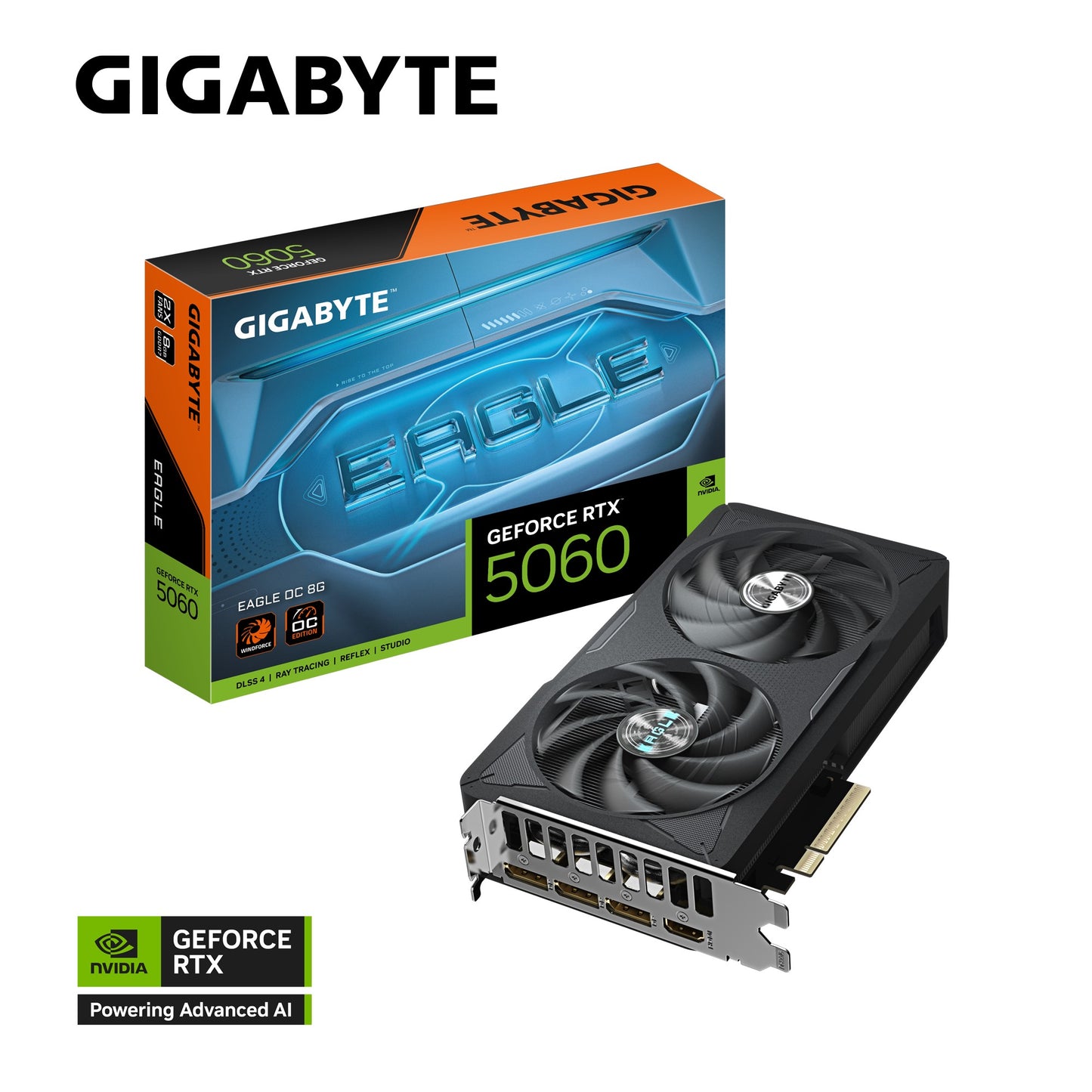 Gigabyte GeForce RTX⢠5060 EAGLE OC 8G, 2550 MHz, CUDA 3840, 28 Gbps, GDDR7, 128 bit, PCI-E 5.0, PSU 450W, DisplayPort 2.1b *3 HDMI 2.1b x1