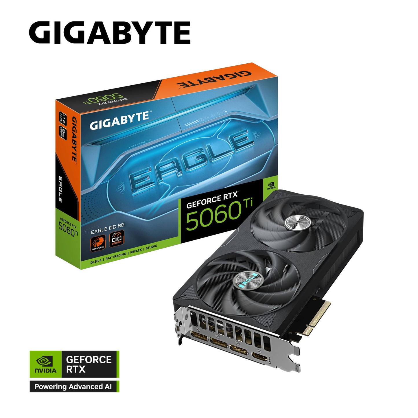 Gigabyte GeForce RTX⢠5060 Ti EAGLE OC 8G, 2617 MHz, CUDA TBD, 28 Gbps, GDDR7, 128 bit, PCI-E 5.0, PSU 650W, DisplayPort 2.1b *3 HDMI 2.1b *1