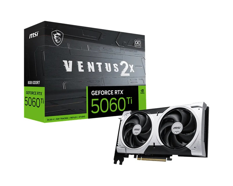 MSI nVidia GeForce RTX⢠5060 Ti 8G VENTUS 2X OC PLUS, PCI Express® Gen 5 x16, Boost: 2602 MHz, CUDA 4608 Units, 8GB GDDR7, HDMI⢠x 1