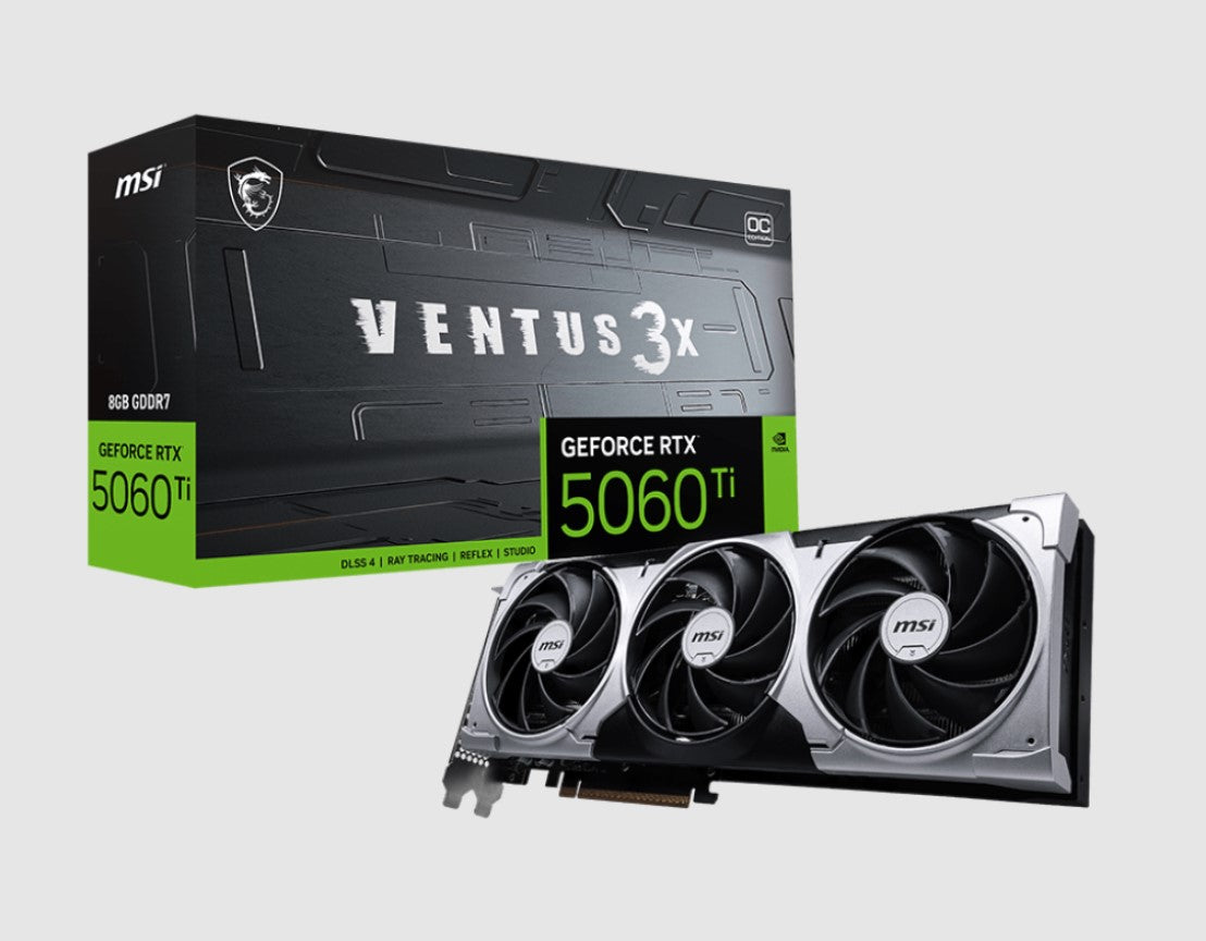MSI nVidia GeForce RTX⢠5060 Ti 8G VENTUS 3X OC, PCI Express® Gen 5 x 16, Boost: 2602 MHz, CUDA 4608 Units, 8GB GDDR7, HDMI⢠x 1