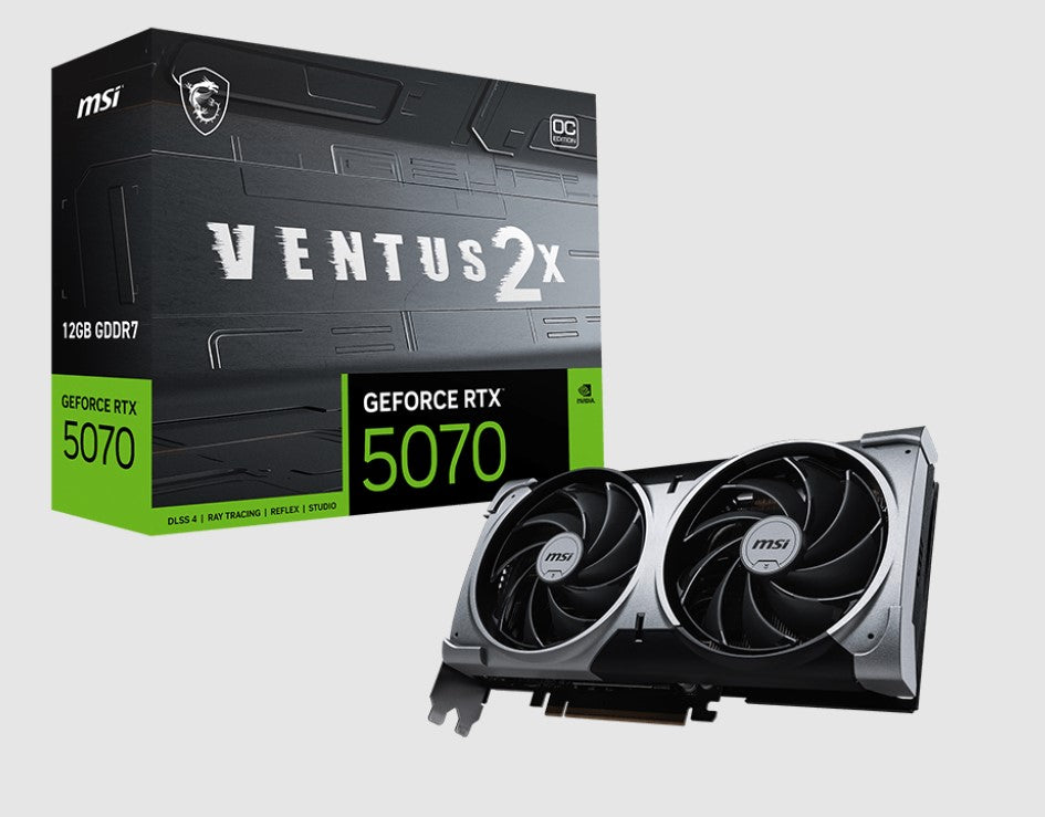 MSI nVidia GeForce RTX⢠5070 12G VENTUS 2X OC, PCI Express® Gen 5, Boost: 2542 MHz, CUDA 6144 Units, 12GB GDDR7, HDMI⢠x 1