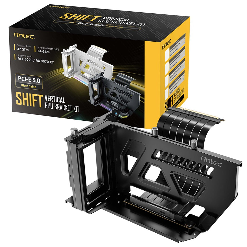 Antec AT-ARCVB-BK190-A-PCIE5 SHIFT ARGB Black PCI-E 5.0, 190mm riser, ARGB, PCIe 5.0 x16, fits up to 3-slot GPUs, 284â337mm size, 1Y warranty