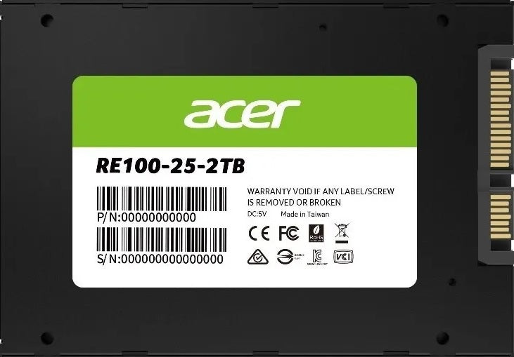 ACER RE100-2TB 2.5â³ SATA lll SSD Writing Speed 503 MB/s Reading Speed 558 MB/s BL.9BWWA.110 -5 Year Warranty